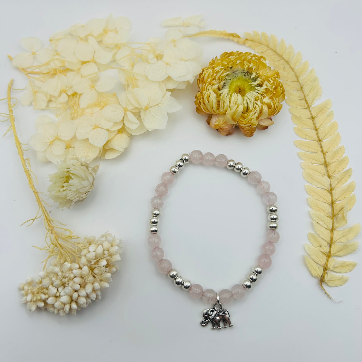 Bracelet Quartz Rose et Ganesh (6 mm)