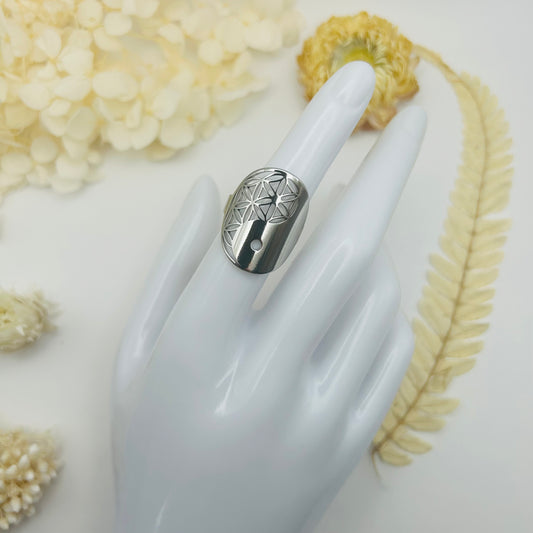 Yin Yang Ring with Flower of Life (silver)
