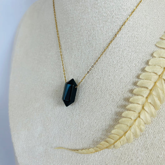 Black Obsidian Pendant Necklace (Gold)