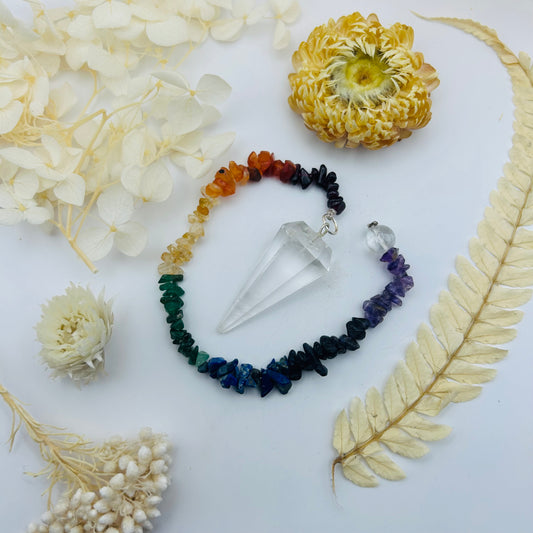 7 Chakra Pendulum with Rock Crystal
