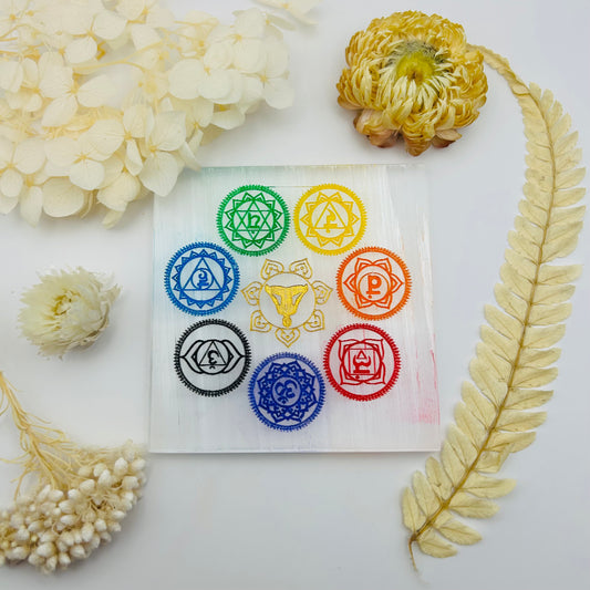 Selenite Charging Disc - 7 Chakras (Large)