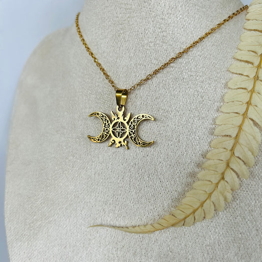 Witch's Knot and Moon of Duality Necklace (Gold)