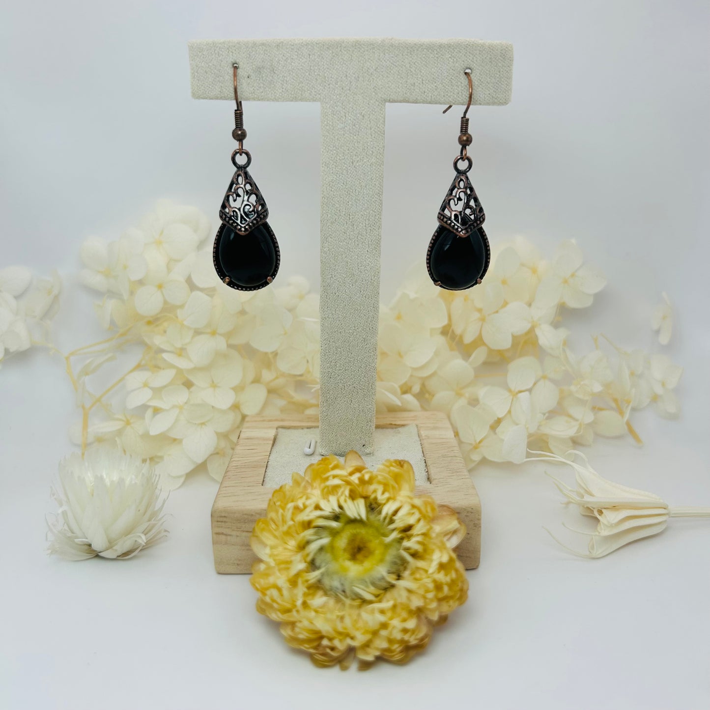 Dangle Earrings - Black Obsidian (Copper)