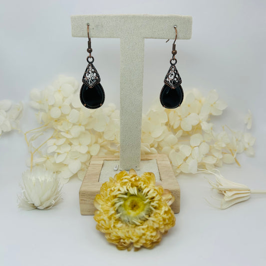 Dangle Earrings - Black Obsidian (Copper)