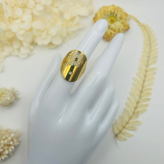 Yin Yang Ring with Flower of Life (gold)
