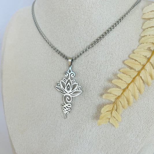 Unalome Lotus Flower Necklace (silver)