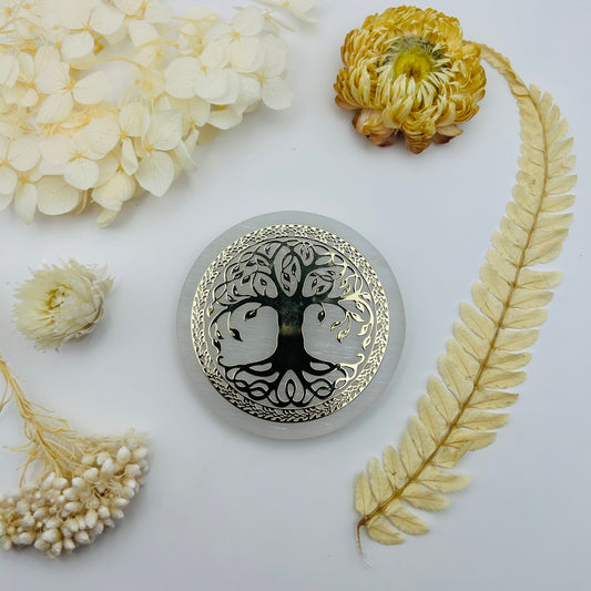 Selenite Charging Disc - Tree of Life (small)