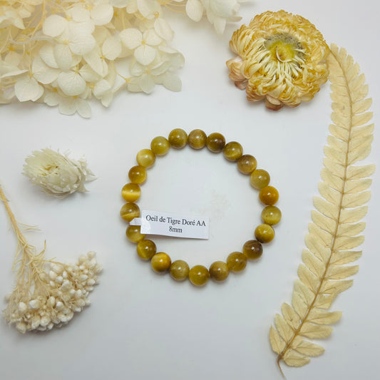 Bracelet Œil de Tigre Doré AA (8 mm)