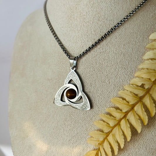 Triquetra necklace set with a Tiger's Eye (silver)