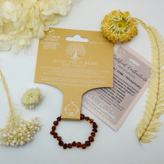Cognac Amber Baby Bracelet (3M to 3Y) - 100% secure! 