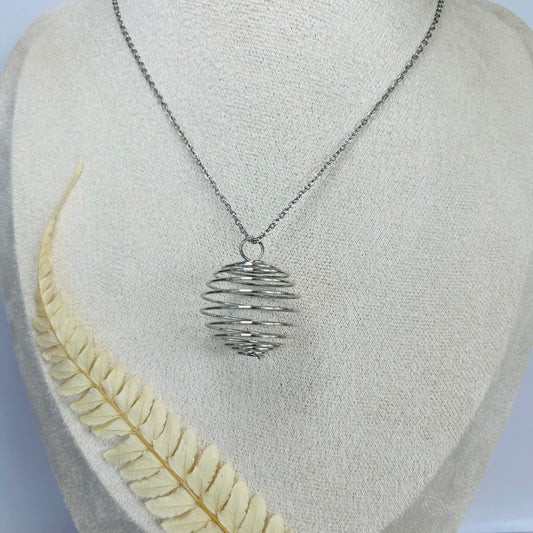 Spiral cage pendant for natural stone (silver)