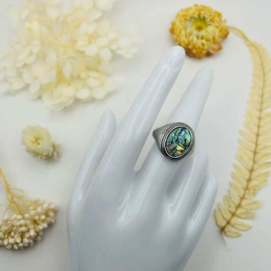 Silver Abalone Shell Ring (Size 58)
