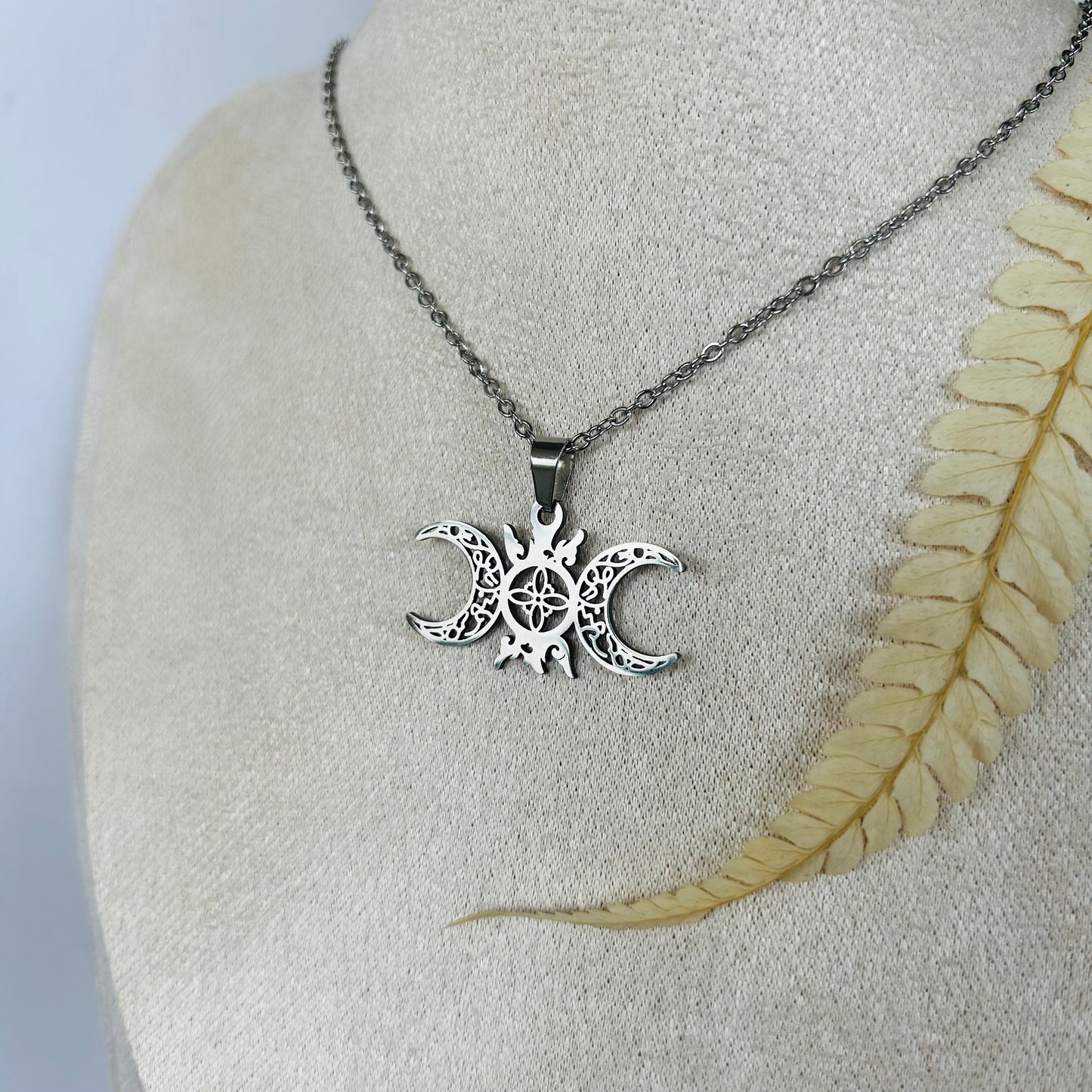Witch's Knot and Moon of Duality Necklace (Silver)
