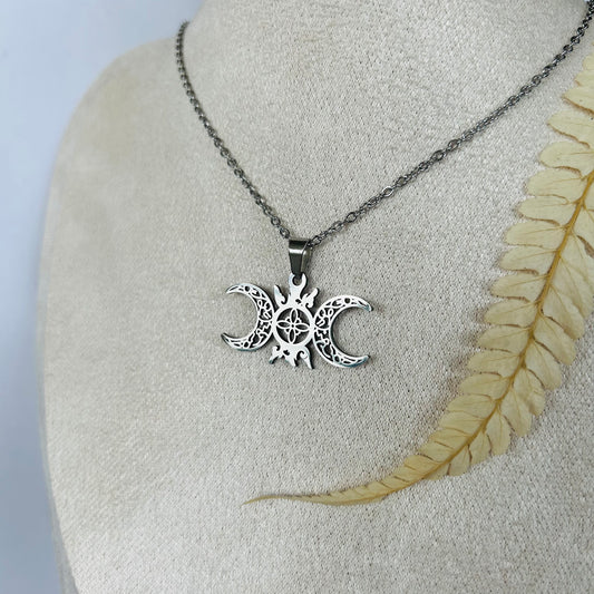 Witch's Knot and Moon of Duality Necklace (Silver)