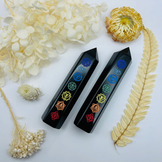 Tour en Obsidienne Noire - 7 Chakras (grand)