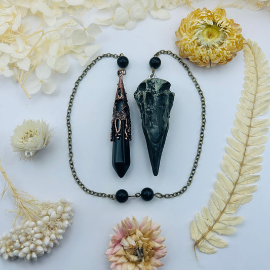 Double Raven and Black Obsidian Pendulum