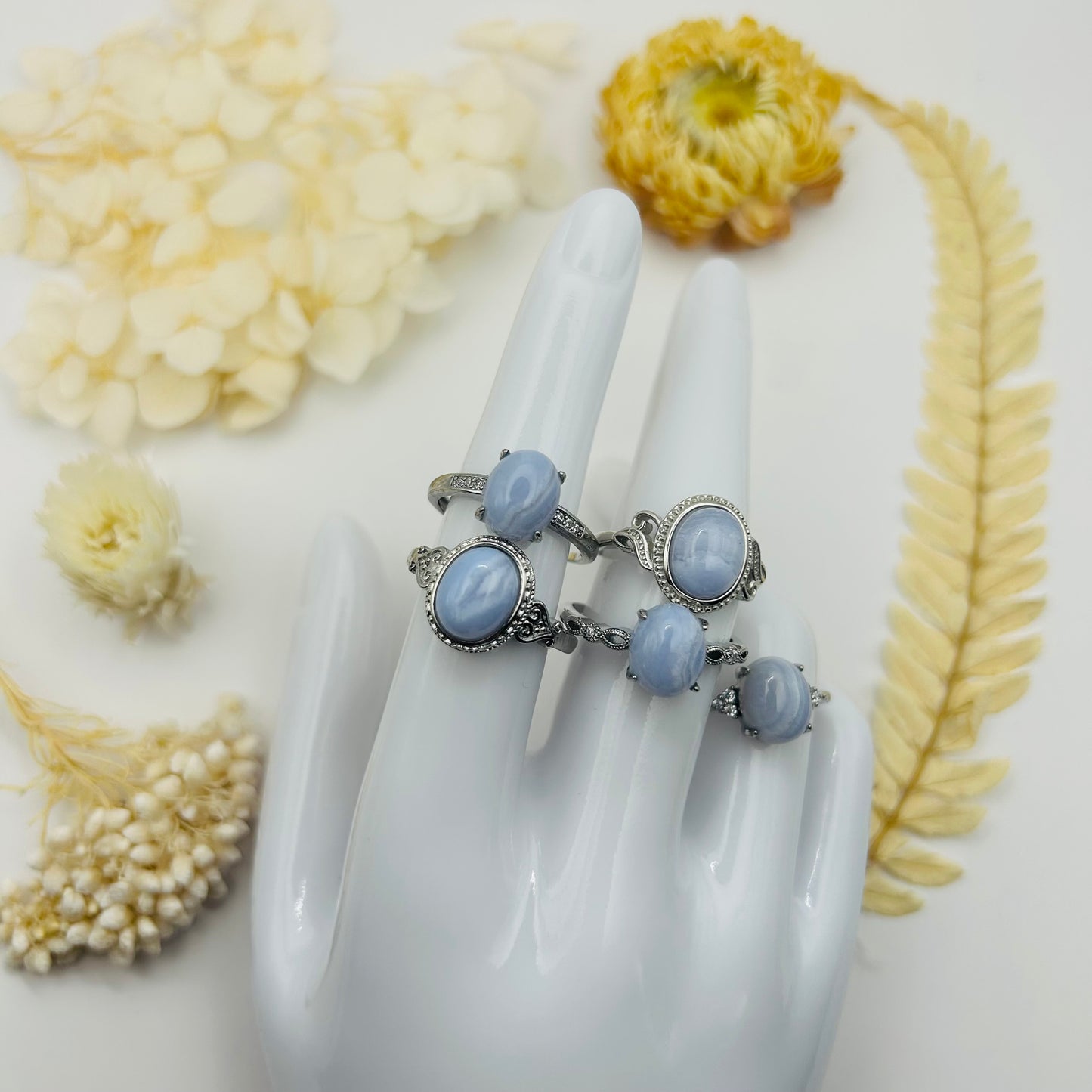 AAA Blue Lace Agate Silver Ring (TR)