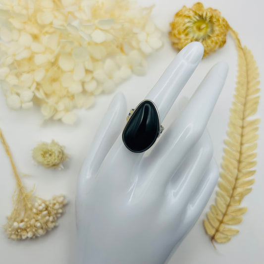 Bague argentée Obsidienne Noire (T.R.)