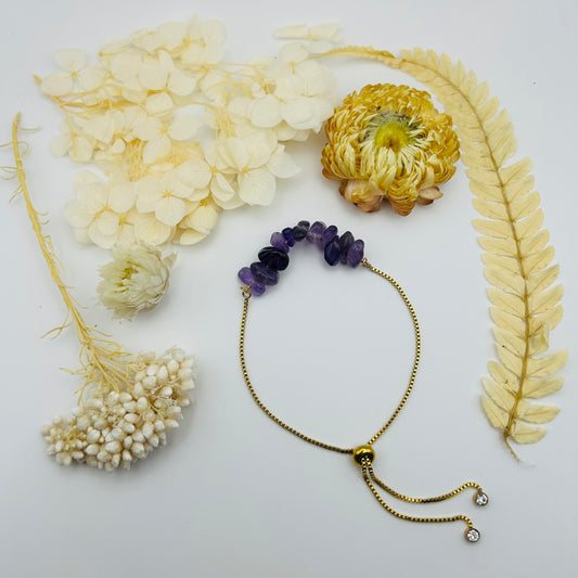 Elegant Amethyst Adjustable Bracelet (Gold) 