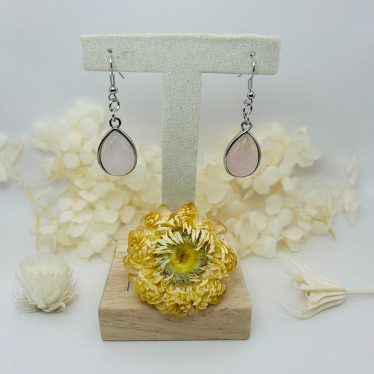 Dangle Earrings - Rose Quartz (Silver)