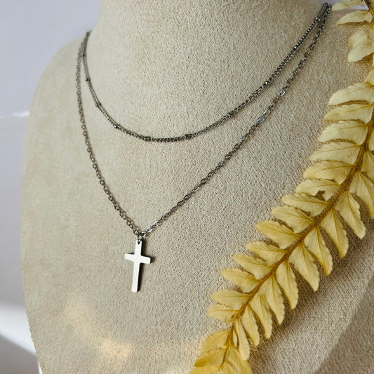 Double Cross Necklace (Silver)