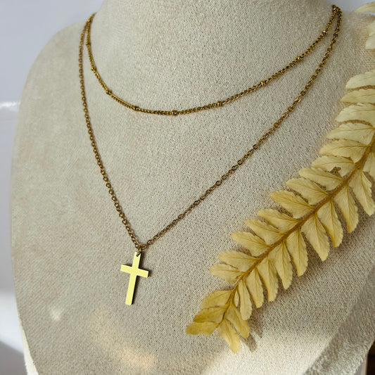 Double Cross Necklace (Gold)