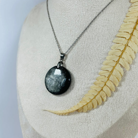 Pendentif Obsidienne Argentée