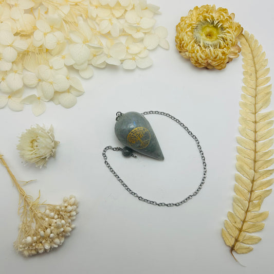 Pendule gravé Arbre de Vie - Labradorite (argenté)
