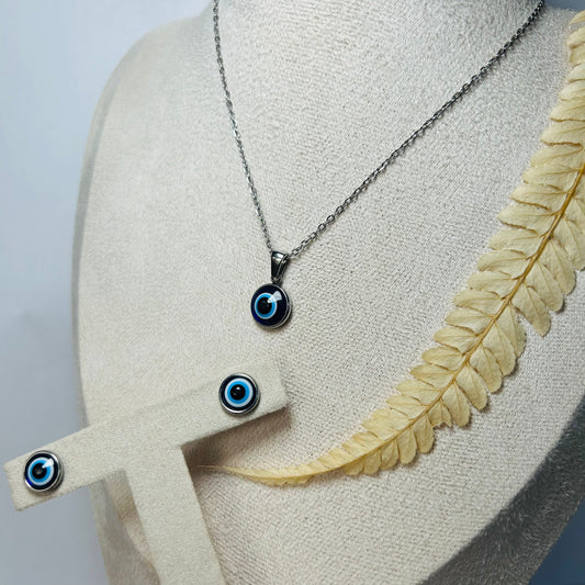 Ensemble collier/boucles d’oreilles Œil Nazar Boncuk (argenté)