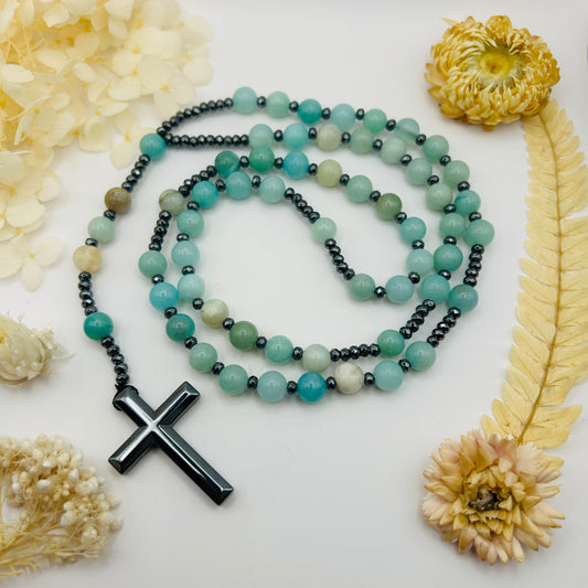 Chapelet en Amazonite et Hématite