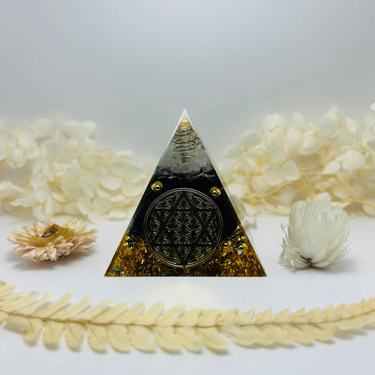Orgonite Obsidienne Noire et Cristal de Roche A (Fleur de Vie avec Étoile)