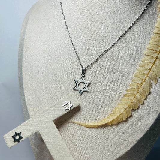 Ensemble collier/boucles d’oreilles Étoile de David (argenté)