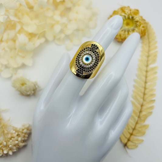 Bague Œil Nazar Boncuk avec Zircons (doré) - Haute qualité !