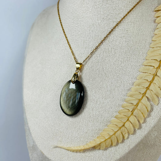 Pendentif Obsidienne Dorée