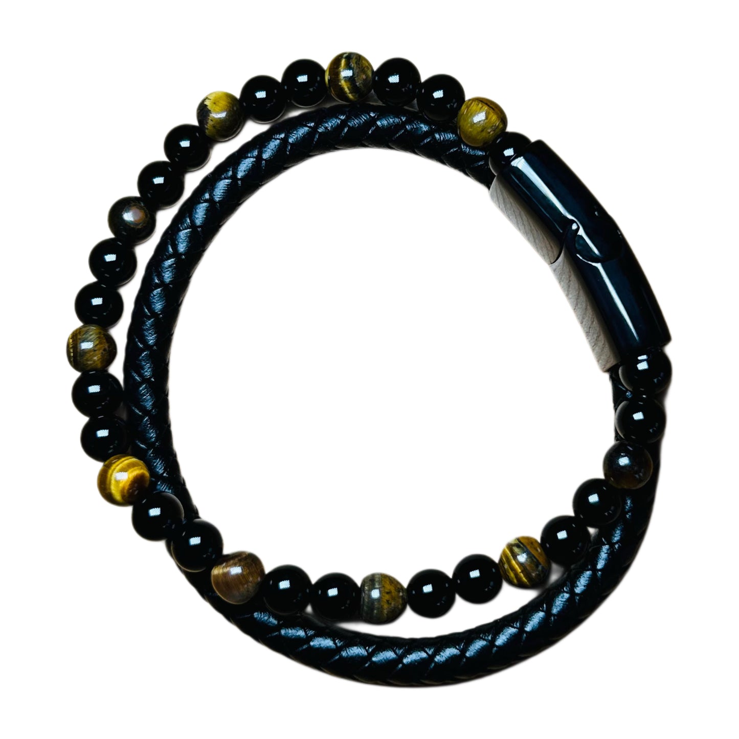 Bracelet Double pour Homme en Cuir et Pierres Naturelles A