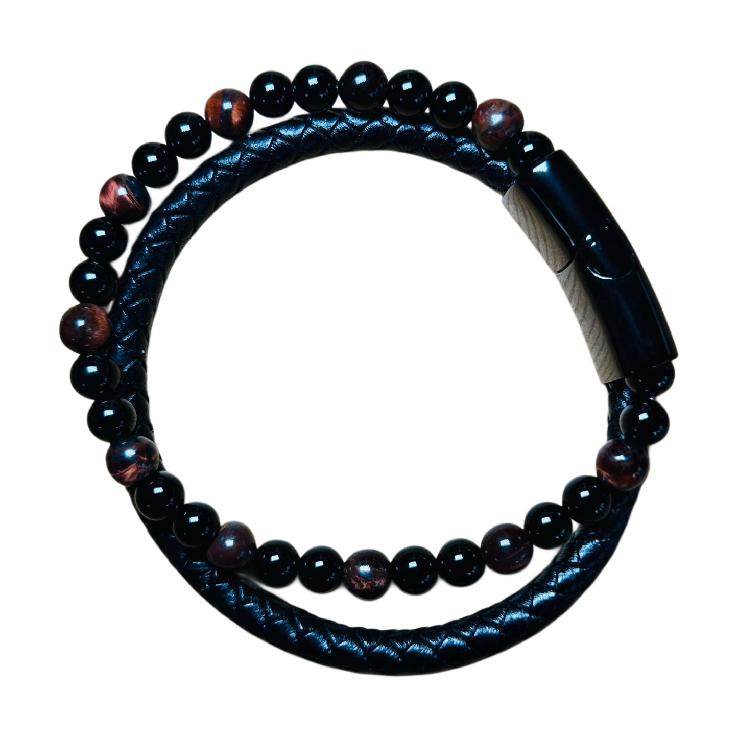 Bracelet Double pour Homme en Cuir et Pierres Naturelles A