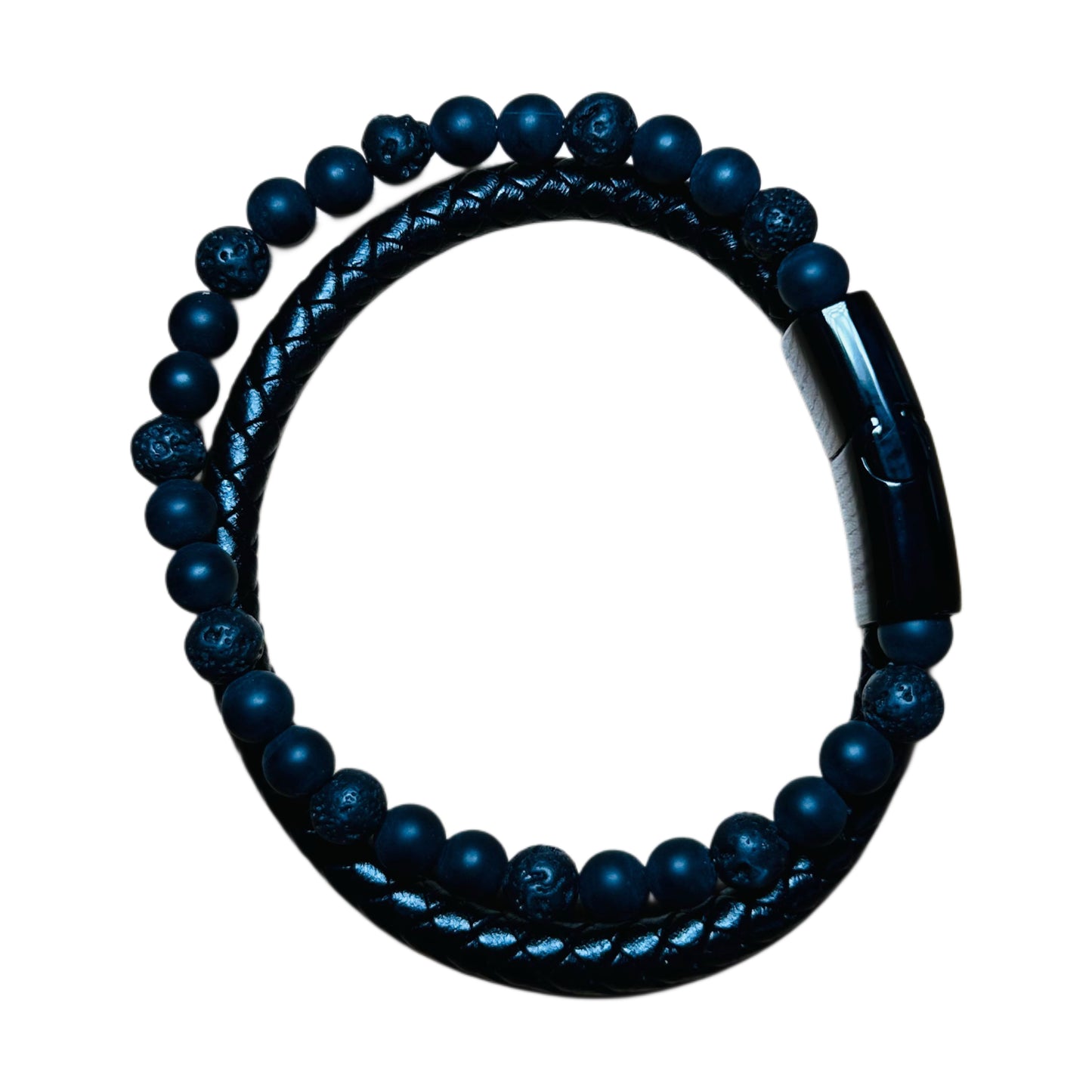 Bracelet Double pour Homme en Cuir et Pierres Naturelles A