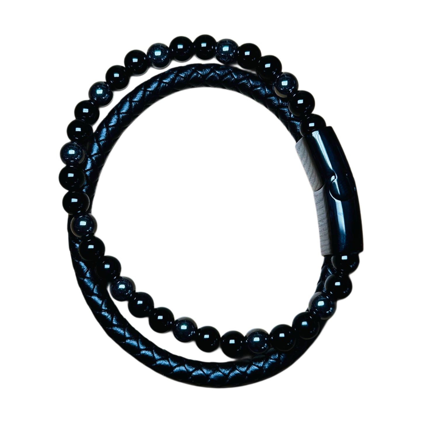 Bracelet Double pour Homme en Cuir et Pierres Naturelles A