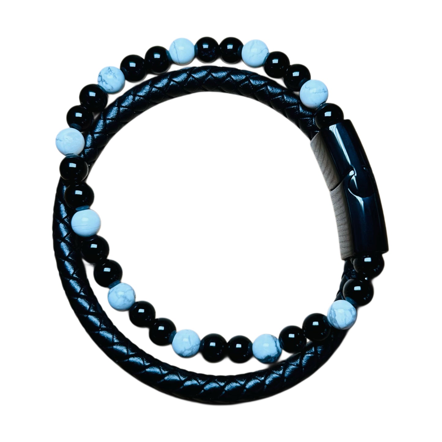 Bracelet Double pour Homme en Cuir et Pierres Naturelles A