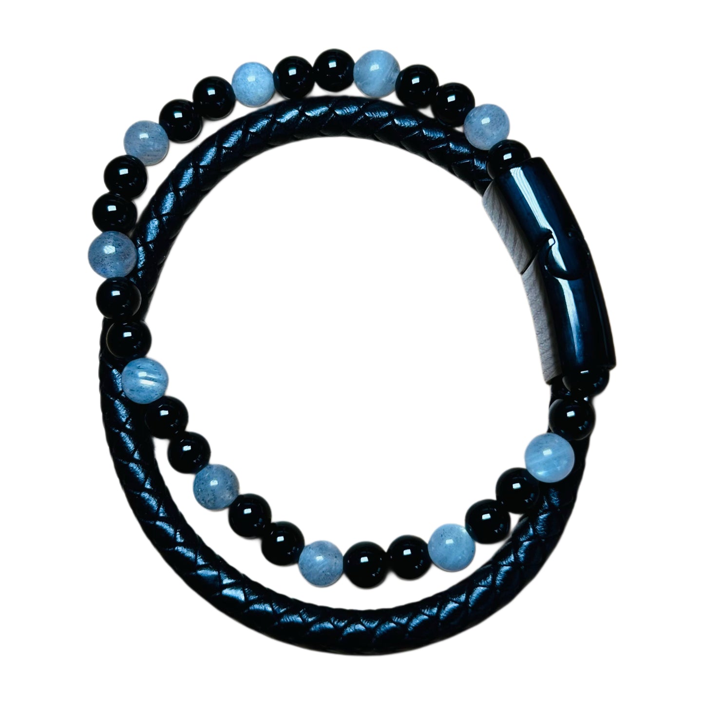 Bracelet Double pour Homme en Cuir et Pierres Naturelles A