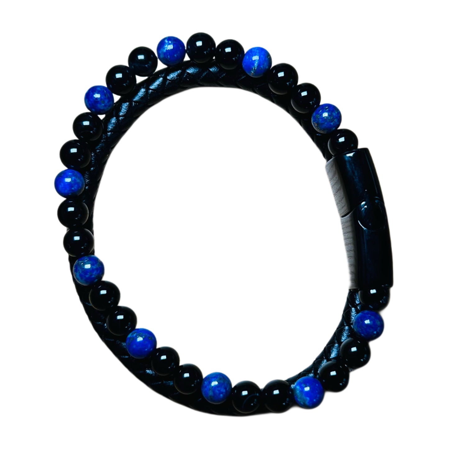 Bracelet Double pour Homme en Cuir et Pierres Naturelles A