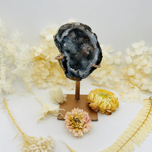 Agate geode on stand