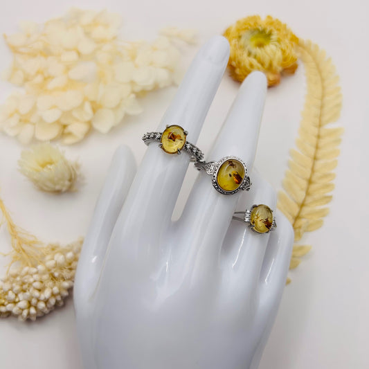 AAA Yellow Amber Silver Ring (TR)