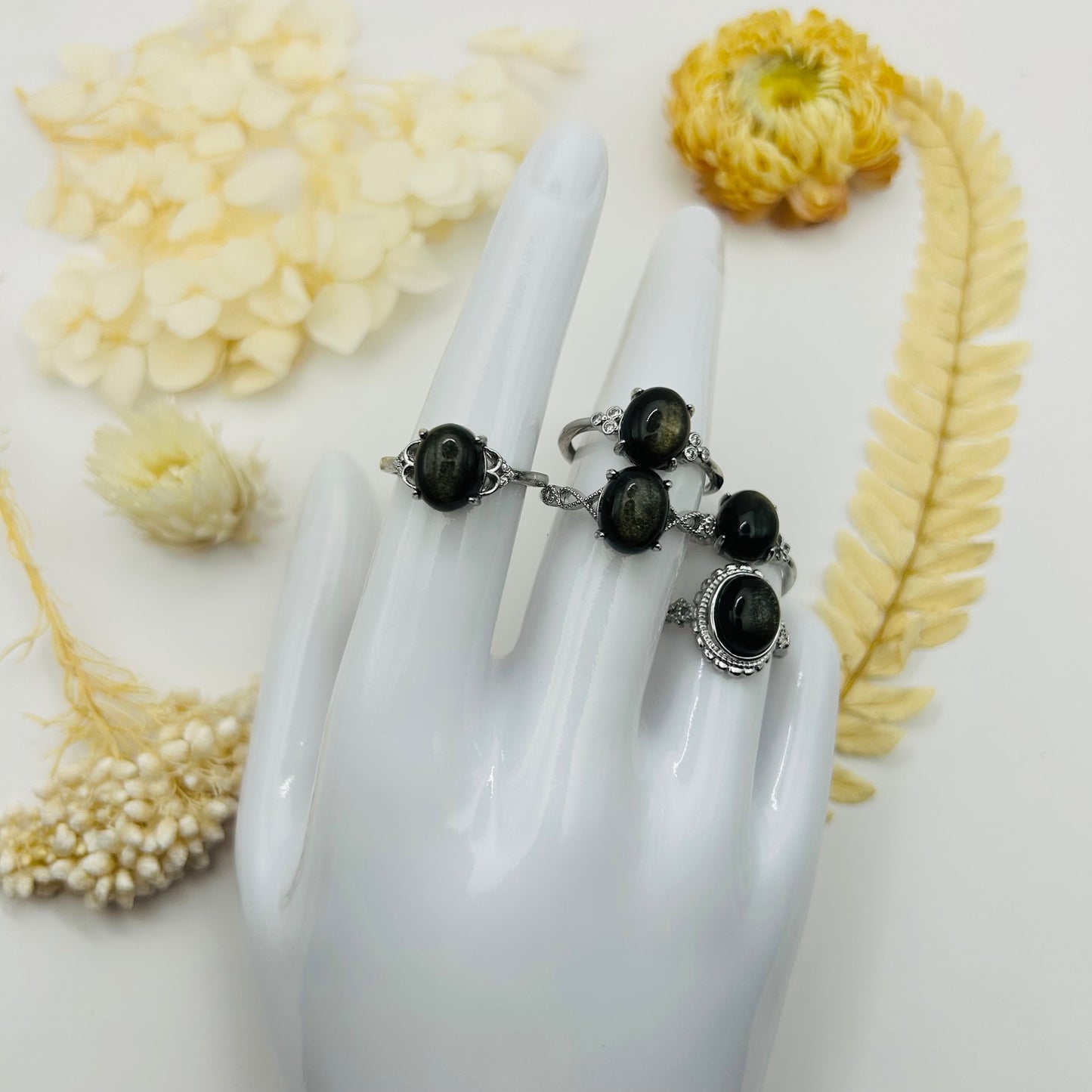 AAA Gold Obsidian Silver Ring (TR)