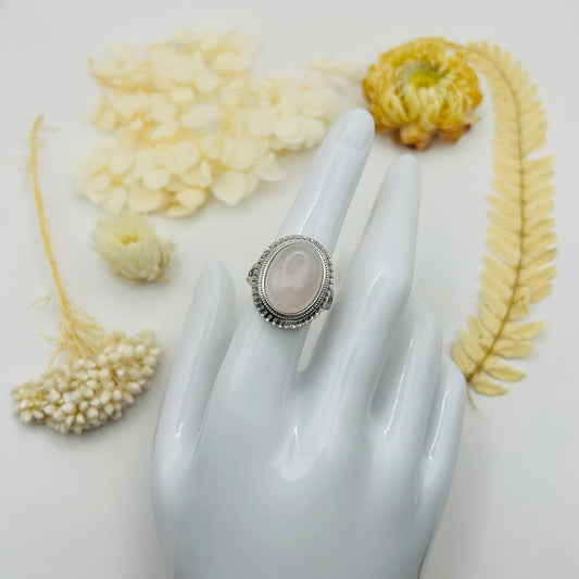 Rose Quartz Silver Ring (Size 58)